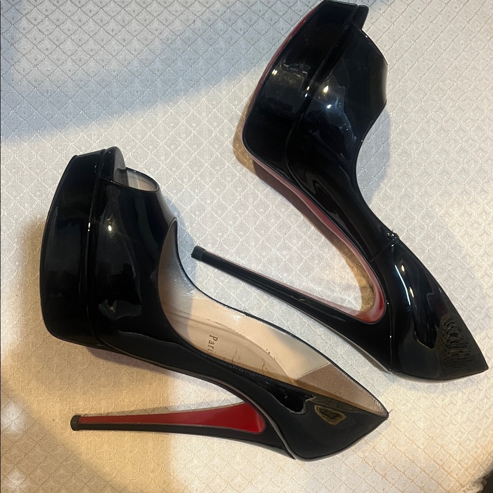 Christian Louboutin Black Patent Peep Toe Pumps - Picture 3 of 4